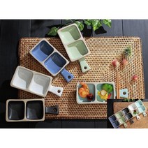 여주 도자기 간장 초장 소스 종지 일식 횟집 2칸 손잡이 그릇, 2.아름 3칸나눔찬기(5컬러), 민트