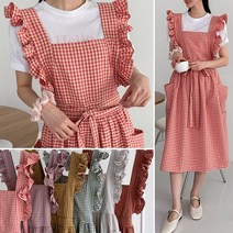 유앤마인 프릴 에이프런 원피스 앞치마 체크 레이스 원피스형 앞치마 국내제작 6COLOR 러블리 원피스 롱앞치마, 남색
