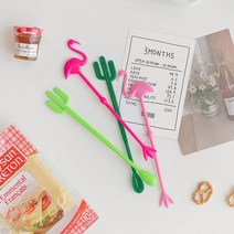 홈카페 머들러 2P세트 선인장 플라밍고 롱티스푼 아이스커피 음료 칵테일머들러, 선인장_2P세트(색상랜덤), 2개