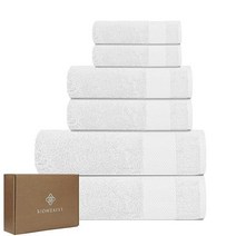 BIOWEAVES 100% 유기농 면 700 GSM 플러시 6피스 타월 세트 GOTS 인증 목욕 2개 핸드 및 수건 화이트 미국직송, 6 Pc Towel Set, 화이트.