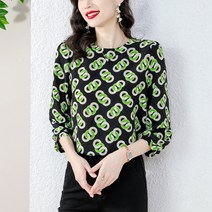 초가을 라운드 기질 구부초롱♥루즈핏 날씬해보이는 상의 잔꽃양기 시크한 쉬폰 블라우스녀