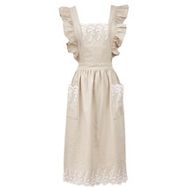 입는 앞치마 공주 레이스 프릴 자수 면 동백이 원피스형 백지영 장금이 여름앞치마, one size, C