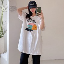 봄 여름 스우파 스트릿 패션 모자 레터링 나염 면 루즈핏 빅사이즈 밑단 트임 롱 티셔츠