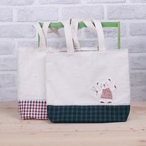 [펠트친구] 핑크곰 캔버스 가방(실바늘포함)/ 바느질 주머니 만들기 꾸미기 에코백 DIY, 블랙와치