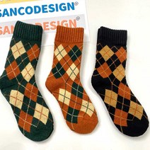 산꼬 여자 아가일체크 중목양말 기모 융털양말 용품