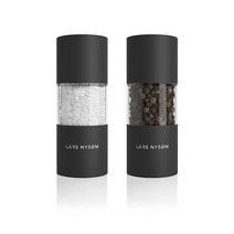 LARS NYSØM 소금 및 후추 그라인더 세트 I 소금 및 후추 분쇄기 조절 가능한 세라믹 그라인더 2피스 I 수동 디자인 향신료 그라인더 세트 I 버터크림, Onyx Black