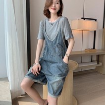 엔티랄라 여자 바지 끈 팬츠 반바지 청 반바지 어깨끈 팬츠 데님 팬츠 데님 나시 팬츠 면 소재의 편안한 넉넉한 데님 멜빵 팬츠 여름의 점프슈트 어려 보여요.