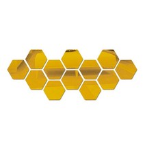 붙이는거울 아크릴 거실 욕실 12 개대 거울 벽 스티커 육각 홈 장식 아트 침실, 금, 126x110x63mm