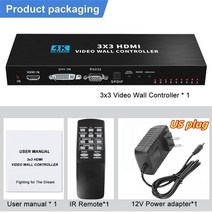 멀티 비디오 스크린 프로세서 스위처 HDMI DVI TV 월 컨트롤러 스플라이서 3x3 9 4K 1X2 1X4 1X3 2x2 2x3 3x2 4X2 2X4, [01] 3x3 9 Screen US plug