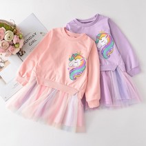 크리스탈하우스 여아용 유니콘 맨투맨 레이스 원피스 OPS830