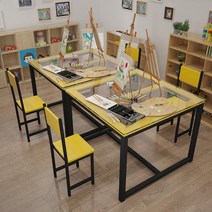 유치원원목책상 미술학원책상 고무나무책상 꾸미기 롤페이퍼 책상매트 미술 교실 조립식책상 어린이집책상 미술책상, R42-유리창 240폭 120높이 74