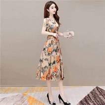 플라워 원피스 자녀복 봄여름 반팔 작은 키에 마린 미디 스커트 changqun