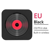휴대용 CD 플레이어 CDP 벽걸이 미니 레트로 cd 블루투스 스피커 스테레오 fm 벽, 블랙 EU 플러그