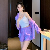 여름 셔츠 여풍 루즈핏 펄 가디건 투피스 반바지 세트