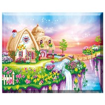SHEXIU 3D 원형 보석십자수 키트 일체형 캔버스 액자 50 x 40 cm, AE001  아늑한 집x1세트