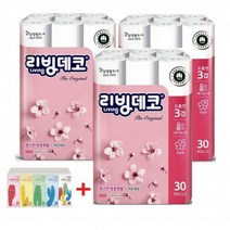 삼정 3겹 리빙 데코 벚꽃 화장지(재생) 30m*30롤*3pack + 포켓 휴대용티슈 10매*5개