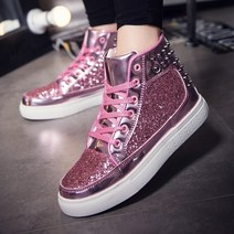 여성 큐빅 반짝이 글리터 캐주얼 스니커즈 데일리 포인트 슬립온 파티 운동화 하이 탑 골드 실버 카사울 레이스 업 플랫폼 스팽글 리벳