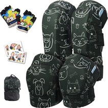 Simply Kids 혁신적이고 부드러운 아동용 무릎 및 팔꿈치 패드 자전거 장갑 포함 I 유아 보호 장비 세트 I 자전거 롤러 스케이트 스케이트 보드 어린이 아동 남아, Medium, Dogs Cats (Dark Green), Dogs Cats (Dark Green)