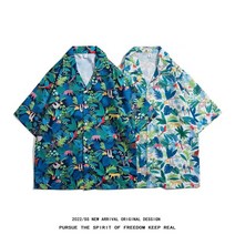 M-3XL 패션 느슨한 캐주얼 다목적 하와이 휴가 스타일 비치 커플 반팔 셔츠 2103