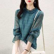 페블럼라인 나팔소매블라우스 여성 가을 도트 플라워 프린팅 이너티셔츠 와이드 루즈핏 슬림핏 뱃살가리기 상의