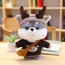 PKTOYS DIY귀여운 애착 오가닉 강아지인형 봉제 동물 크리스마스 명절 선물, 회색 엘크 헤어 밴드, 30cm