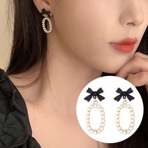 일호장신구 진주 오링 리본 귀걸이 은침 러블리 달랑 드롭 여자 클래식 패션 주얼리
