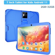 어린이용 학습 태블릿 안드로이드 11 2GB/32GB 7 인치 어린이 유아 교육용 장난감 HD 듀얼 카메라 선물, 없음, [11] Biue-AU