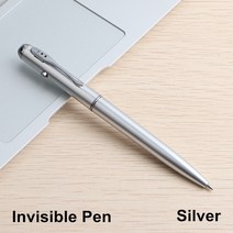 보이지 않는 잉크 비밀 스파이 펜 크리에이티브 매직 LED UV 라이트 볼펜 1 개 참신한 아이템 선물 학교, 01 Silver