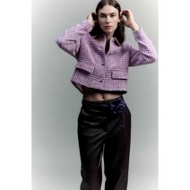 ZARA 바이올렛 슬림 숏 크롭 트위드 자켓 치마 데일리룩
