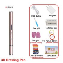 세계에서 가장 슬림 DIY 3D 프린팅 펜 RP900A 창의적인 장난감 선물 어린이를 위한 크리스마스 선물, 플라스틱 필라멘트, AU 어댑터, 100M PLA 와이어 추가2