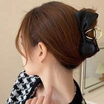 셀럽하우스 리본홀릭 새틴 왕리본 골드 금속 꼬임 집게핀 블랙