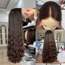 여성컷트머리 앞머리가발 정수리 올림 부분 유러피안 웨이브 레이스 프런트 인모 가발 #4 하이라이트 #10 탑 브라운 14-30 인치 긴 머리 코셔 가발280862, 14inches_Lace Top, Medium Cap