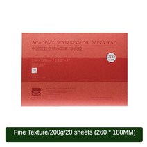 그림용품 Baohong 200gsm 전문 아카데미 수채화 스케치북 100% 코튼 종이 패드 예술가 미술 용품 20 시트, 03 Fine 260x180mm