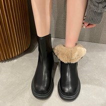 어그부츠 겨울용 핫첼시 부츠 라운드토 미들 힐 벨벳 미끄럼방지 여성용 어그 일상 논슬립