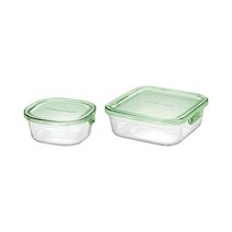 iwaki 이와키 내열 유리 보존 용기 그린 각형 S 450ml 밥 1개 팩&레인지 KC3240N-G & M 800ml KC3247N-G 세트 구입