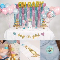 미국직송 Baby Nest Designs 성별 공개 파티 용품 (116피스) 오리지널 풍선 남아 또는 여아 배너 호일 반짝이 커튼 사진 소품 컵케이크 토퍼 엄마 등