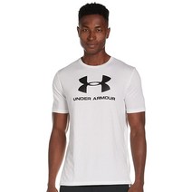 Under Armour 남성용 스포츠스타일 로고 반팔 티셔츠 아카데미 블루 (408)/화이트 M, Medium, White (100)/Black