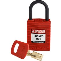 Brady SafeKey 잠금 자물쇠 - 나일론 레드 2.5cm(1인치) 플라스틱 걸쇠 수직 클리어런스 동일한 키(6개 팩)130249