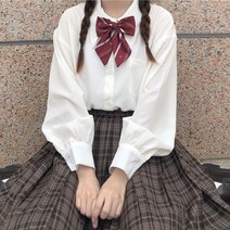 데일리 화이트 난방 흰 셔츠 흰남방 오피스룩 와이셔츠 솔리드 싱글 브레스트 랜턴 슬리브 블라우스 JK 스위트 걸 루즈한 있는 심플 스타일 신제품 캐주얼