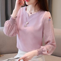 핑크 블라우스 쉬폰 레이스 핫 인디 50대 봄 패션 출근복 데일리룩