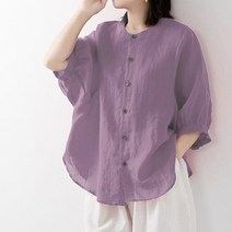 아사면 블라우스 린넨 루즈핏 블라우스퍼프 슬리브 여름 리넨 셔츠 여성 튜닉 숙녀 루즈한 빈티지 탑스 반
