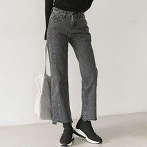 오버나인 여성용 절개 컷팅 일자 청바지