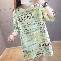 반팔티셔츠옷 t셔츠 0여름옷 중학교 하프기장 와이드 루즈핏 이니셜 플라워 프린팅 상의 498509838