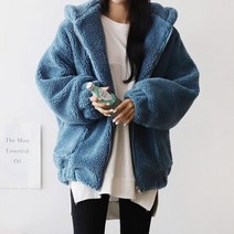 옷자락 여자 5컬러 핑크 루즈핏 덤블 양털 후드 집업