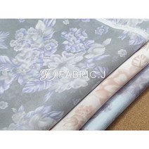 패브릭제이 인견 버블 플라워 프린트 노방 오간자 원단 3종 FJ-165, 하늘소라