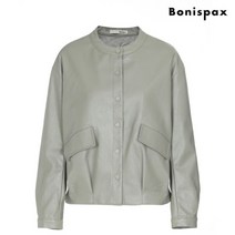 보니스팍스 사선 포켓 똑딱이 노카라 레더 자켓-MG69LJ022