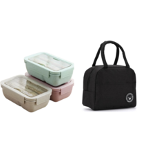 직장인 친환경 도시락통+보온도시락 가방 세트, 850ML, 아이보리set
