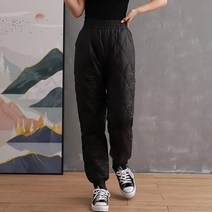 탄성 허리 코튼 패딩 다운 바지 여성용 단색 캐주얼 바지 따뜻한 겨울 두꺼운 하렘 바지 대형 스웨트 팬츠