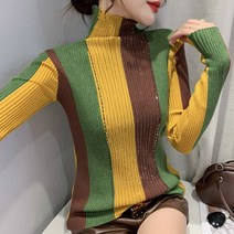 MadBlack 가을 겨울 니트 스웨터 의류 여성 세련된 스트리트 컬러 블로킹 반짝 이는 다이아몬드 풀오버 Bot