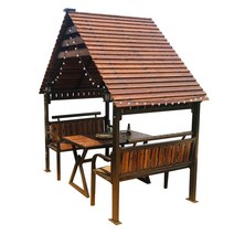 통나무 원두막 부식방지 목재 정원 마당 쉼터 정자, 흰색 플라스틱 나무 캐빈  테이블수납 바닥